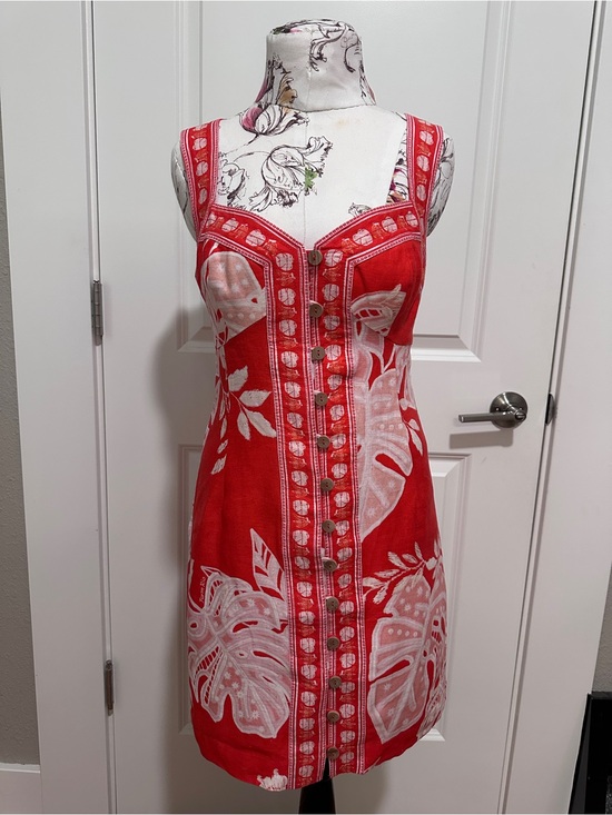 FARM Rio Dresses & Skirts - FARM Rio Red Lace Monsteras Button-Front Mini Dress